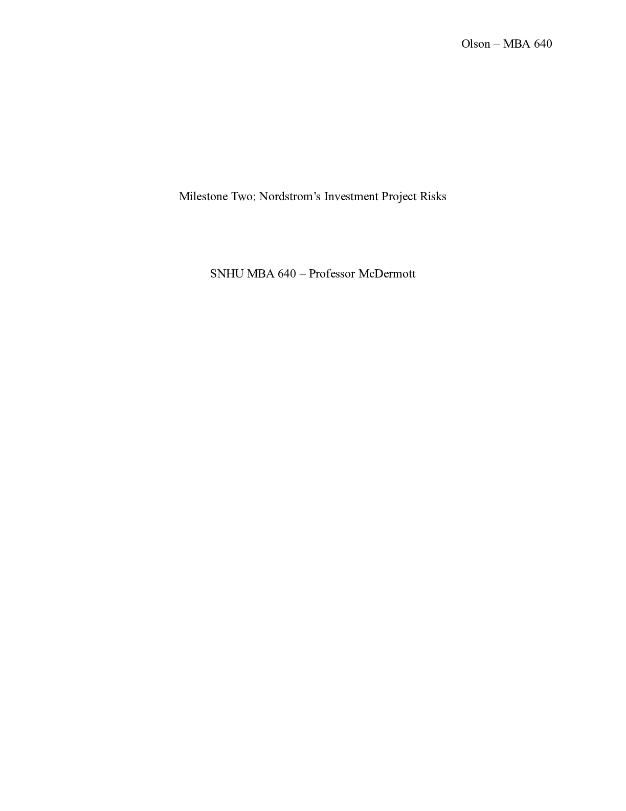 Preview image for MBA 640   Milestone Two Nordstrom Financial Risks|    Milestone Two: Nordstrom™s Inves